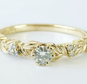 Olive Leaf - Scattered Diamonds - Ring