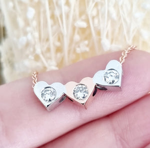 Triple Heart Slider Necklace
